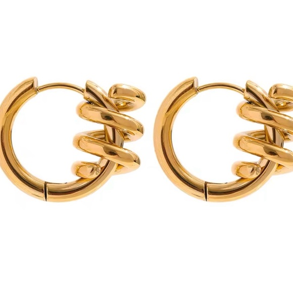 18 Gold Plated Twisted Hoop Earrings for Women Waterproof PVD - Picture 1 of 5